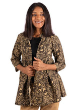 Load image into Gallery viewer, Creative Bee 'AVALON' Gathered jacket in natural dye, block printed on cotton fabric