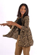 Load image into Gallery viewer, Creative Bee 'AVALON' Gathered jacket in natural dye, block printed on cotton fabric