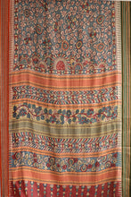 Load image into Gallery viewer, Natural Dye Hand-Painted  Desi Tussar Silk Kalamkari  Sari