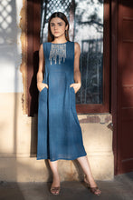 Load image into Gallery viewer, Natural Dyed Indigo &#39;ELYSIAN&#39; Sleeveless Applique Dress