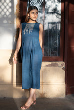 Load image into Gallery viewer, Natural Dyed Indigo &#39;ELYSIAN&#39; Sleeveless Applique Dress