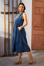 Load image into Gallery viewer, Natural Dyed Indigo 'ELYSIAN' Sleeveless Applique Dress