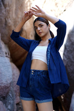 Load image into Gallery viewer, Natural Dyed Indigo 'PEACE' Cotton x Silk Gathered Jacket