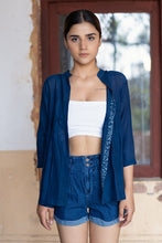 Load image into Gallery viewer, Natural Dyed Indigo 'PEACE' Cotton x Silk Gathered Jacket