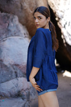 Load image into Gallery viewer, Natural Dyed Indigo 'PEACE' Cotton x Silk Gathered Jacket