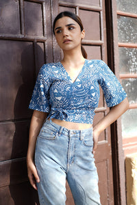 Natural Dyed Hand Block Printed 'SERENE' Wrap Crop Top