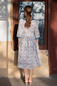 Natural Dyed Hand Block Printed 'EXQUISITE' Gathered Dress