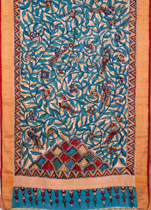 Natural Dye Hand-Painted Kalamkari Silk Sari - Creative Bee