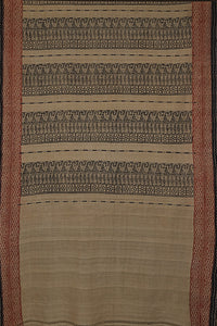 Hand Woven Cotton With Special Weave With Natural Dye Block Printed Saree