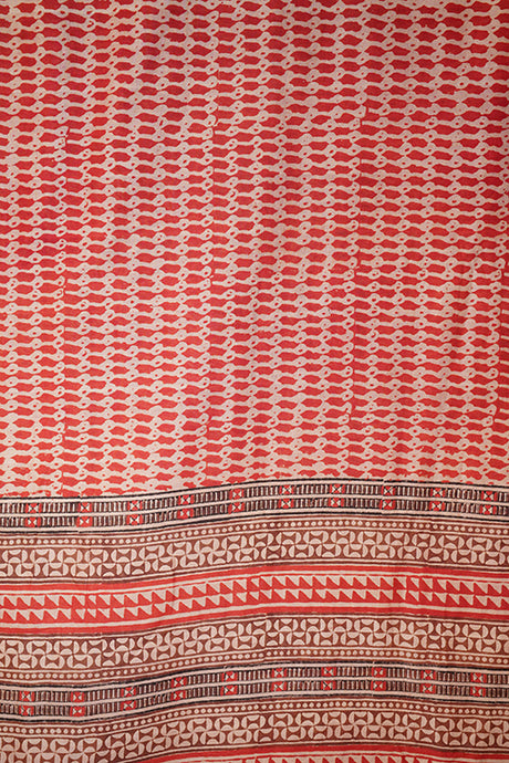Hand woven cotton x tussar block print natural dye sari