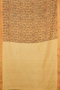 Hand Woven Cotton x Silk With  Pure Jari Border Block Printed With Natural Dye Saree