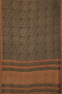 Hand Woven Chiffon Silk With Block Printed Natural Dye Saree