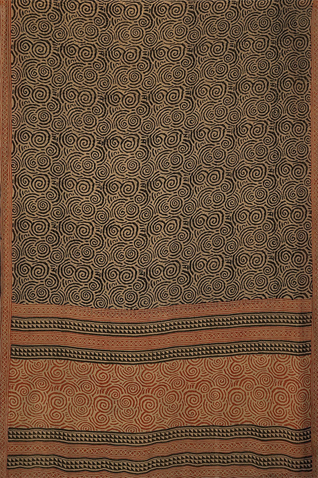 Hand Woven Chiffon Silk With Block Printed Natural Dye Saree