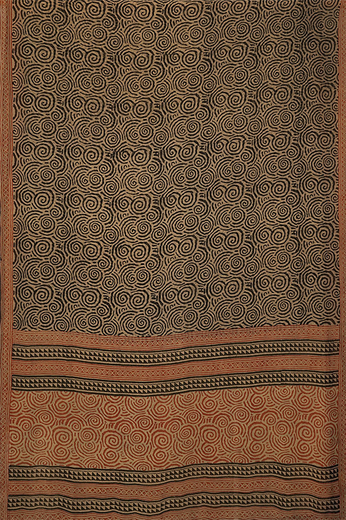 Hand Woven Chiffon Silk With Block Printed Natural Dye Saree