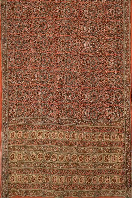 Hand Woven Chiffon Silk With Block Printed Natural Dye Saree