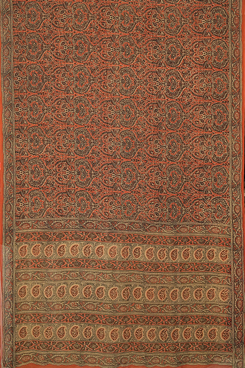 Hand Woven Chiffon Silk With Block Printed Natural Dye Saree