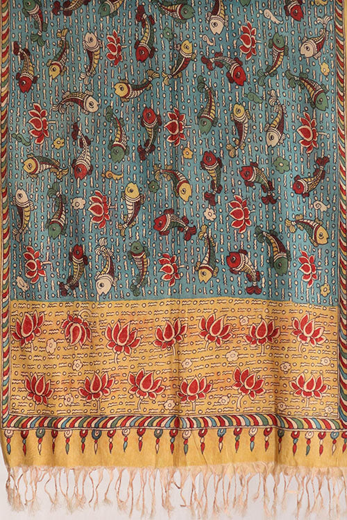 Natural Dye Hand-Painted Kalamkari Cotton X Silk Stole