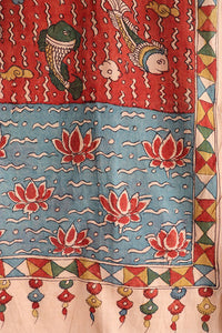 Natural Dye Hand-Painted Kalamkari Cotton X Silk Stole
