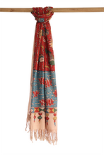 Load image into Gallery viewer, Natural Dye Hand-Painted Kalamkari Cotton X Silk Stole