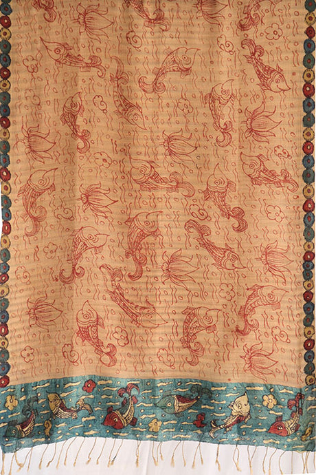 Natural Dye Hand-Painted Kalamkari Silk Stole