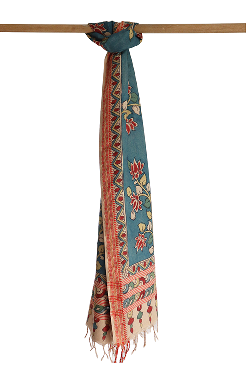 Natural Dye Hand-Painted Kalamkari Tussar Dupatta