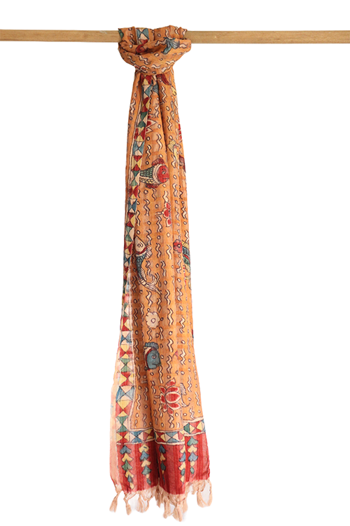 Natural Dye Hand-Painted Kalamkari Tussar Dupatta