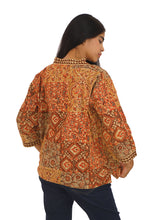 Load image into Gallery viewer, Creative Bee 'EMZIA' Women's handwoven, multiblock patterned, natural-colored, Block Printed  reversible short jacket.