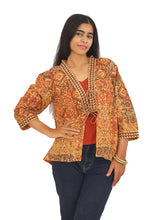 Load image into Gallery viewer, Creative Bee 'EMZIA' Women's handwoven, multiblock patterned, natural-colored, Block Printed  reversible short jacket.