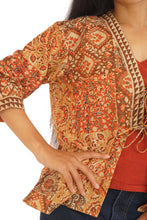 Load image into Gallery viewer, Creative Bee 'EMZIA' Women's handwoven, multiblock patterned, natural-colored, Block Printed  reversible short jacket.