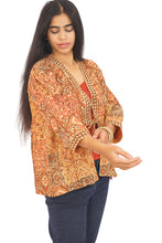 Load image into Gallery viewer, Creative Bee 'EMZIA' Women's handwoven, multiblock patterned, natural-colored, Block Printed  reversible short jacket.
