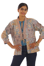 Load image into Gallery viewer, Creative Bee 'NOA' Women's Handwoven, Multiblock Patterned, Natural-Colored, Block Printed Silk x Cotton Reversible Short Jacket.