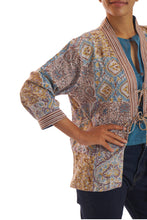 Load image into Gallery viewer, Creative Bee 'NOA' Women's Handwoven, Multiblock Patterned, Natural-Colored, Block Printed Silk x Cotton Reversible Short Jacket.