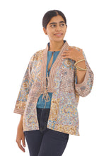 Load image into Gallery viewer, Creative Bee 'NOA' Women's Handwoven, Multiblock Patterned, Natural-Colored, Block Printed Silk x Cotton Reversible Short Jacket.