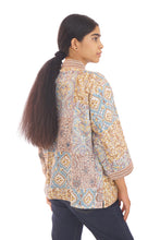 Load image into Gallery viewer, Creative Bee 'NOA' Women's Handwoven, Multiblock Patterned, Natural-Colored, Block Printed Silk x Cotton Reversible Short Jacket.