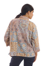 Load image into Gallery viewer, Creative Bee 'NOA' Women's Handwoven, Multiblock Patterned, Natural-Colored, Block Printed Silk x Cotton Reversible Short Jacket.