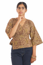 Load image into Gallery viewer, Creative Bee 'SANDTIDE' Wrap top with natural dye, hand block printed with Tortoise design.