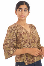 Load image into Gallery viewer, Creative Bee 'SANDTIDE' Wrap top with natural dye, hand block printed with Tortoise design.