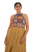 Load image into Gallery viewer, Creative Bee Hand-Woven Natural Dye 'VEIL' Double Ikat With Signature Weave Halter Neck Dress.