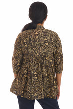 Load image into Gallery viewer, Creative Bee 'AVALON' Gathered jacket in natural dye, block printed on cotton fabric.