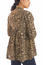 Load image into Gallery viewer, Creative Bee 'AVALON' Gathered jacket in natural dye, block printed on cotton fabric.