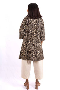 Women's block-printed cotton travel tunic with natural dye