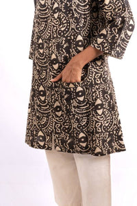 Women's block-printed cotton travel tunic with natural dye