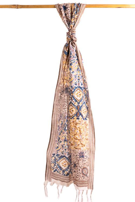 Natural Dye, Hand Block Printed Multi-Patch Silk x Cotton Stole