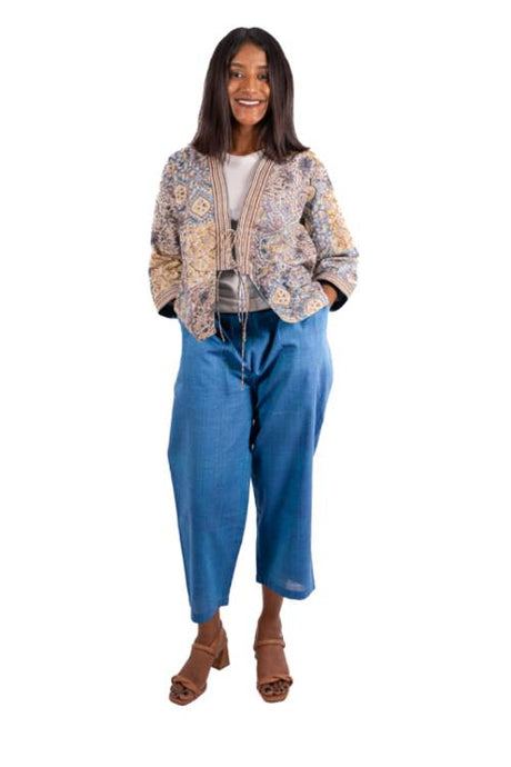 Natural Dye Women's handwoven Multi-Block Patterned Reversible Short Jacket