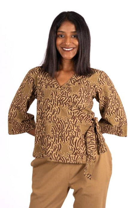 Natural Dye Hand Block Printed Wrap Top with Tortoise Design
