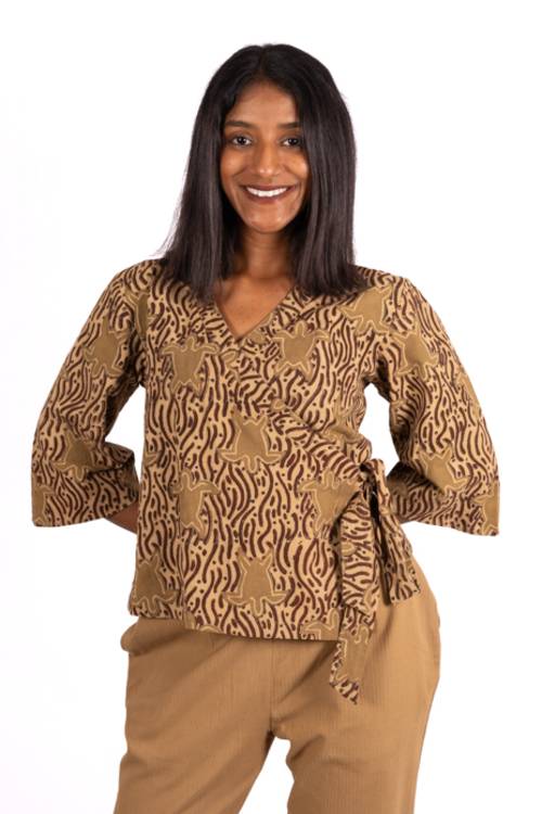 Natural Dye Hand Block Printed Wrap Top with Tortoise Design