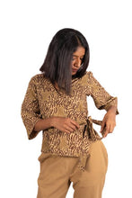 Load image into Gallery viewer, Natural Dye Hand Block Printed Wrap Top with Tortoise Design