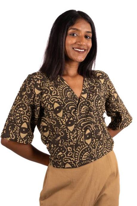 Natural Dye Hand Block Printed Wrap-Crop Top
