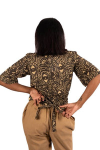 Natural Dye Hand Block Printed Wrap-Crop Top