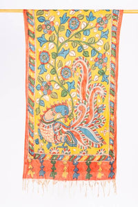 Natural Dye, Hand-Painted Kalamkari Silk x Cotton Stole